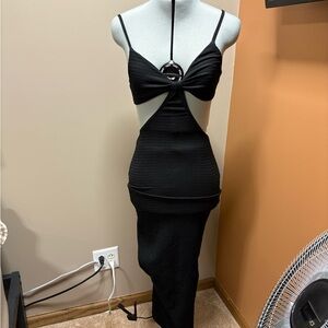 SHEIN Black Backless Dress with Cut-Out Design